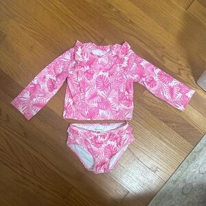 Janie and Jack Pink Tropical Swim Rashguard Set